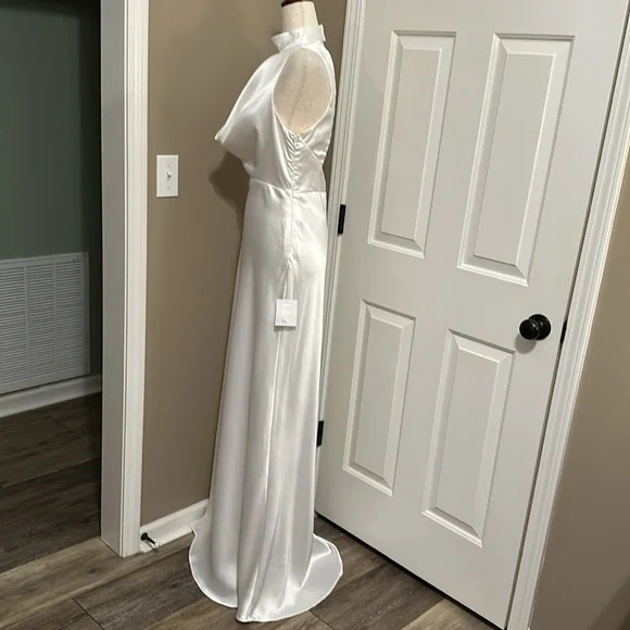 Lulus Gorgeous Vow White Satin Mock Neck Cowl Mermaid Maxi Dress - Picture 7 of 12